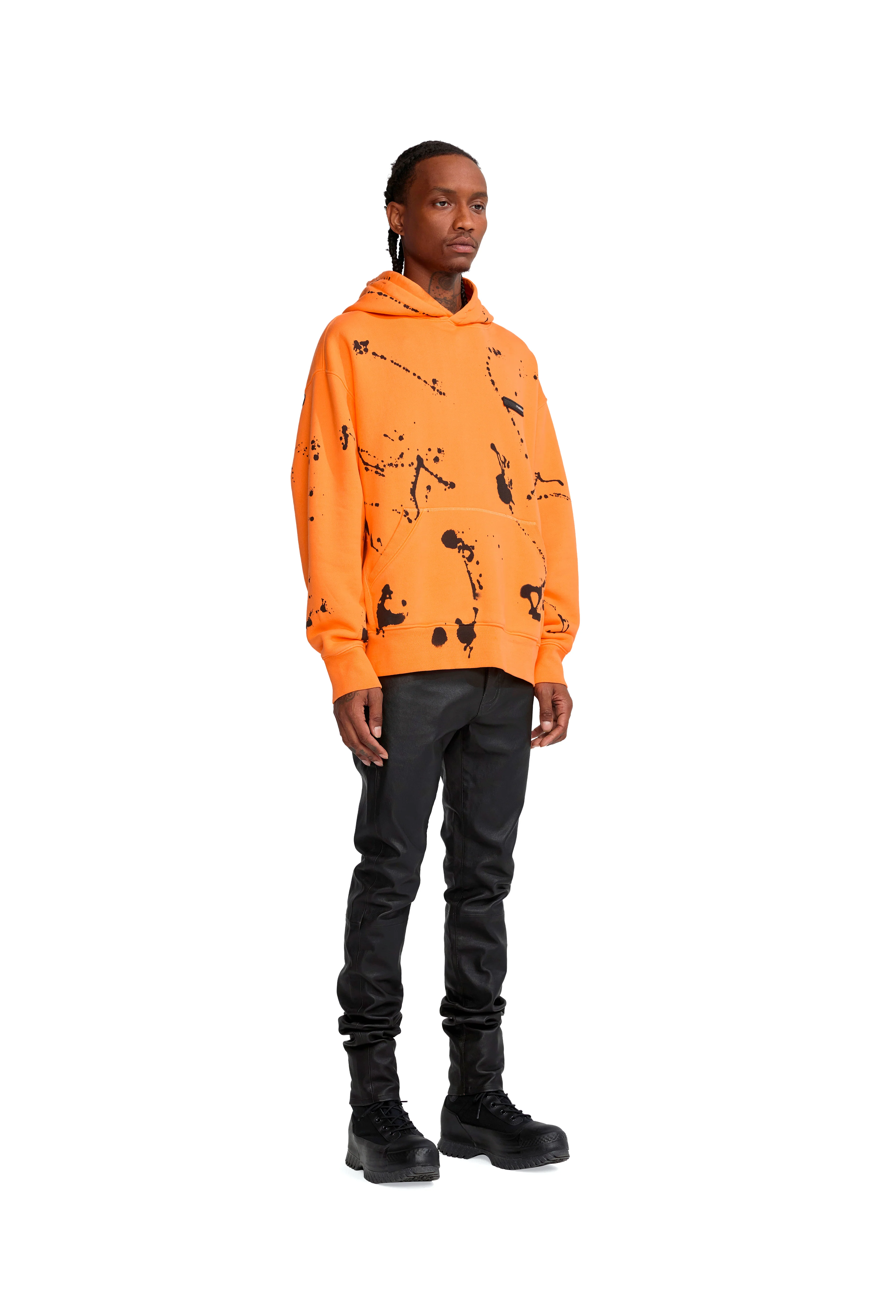 P420 OVERSIZED HOODIE - Black Paint on Neon Orange - Image 3