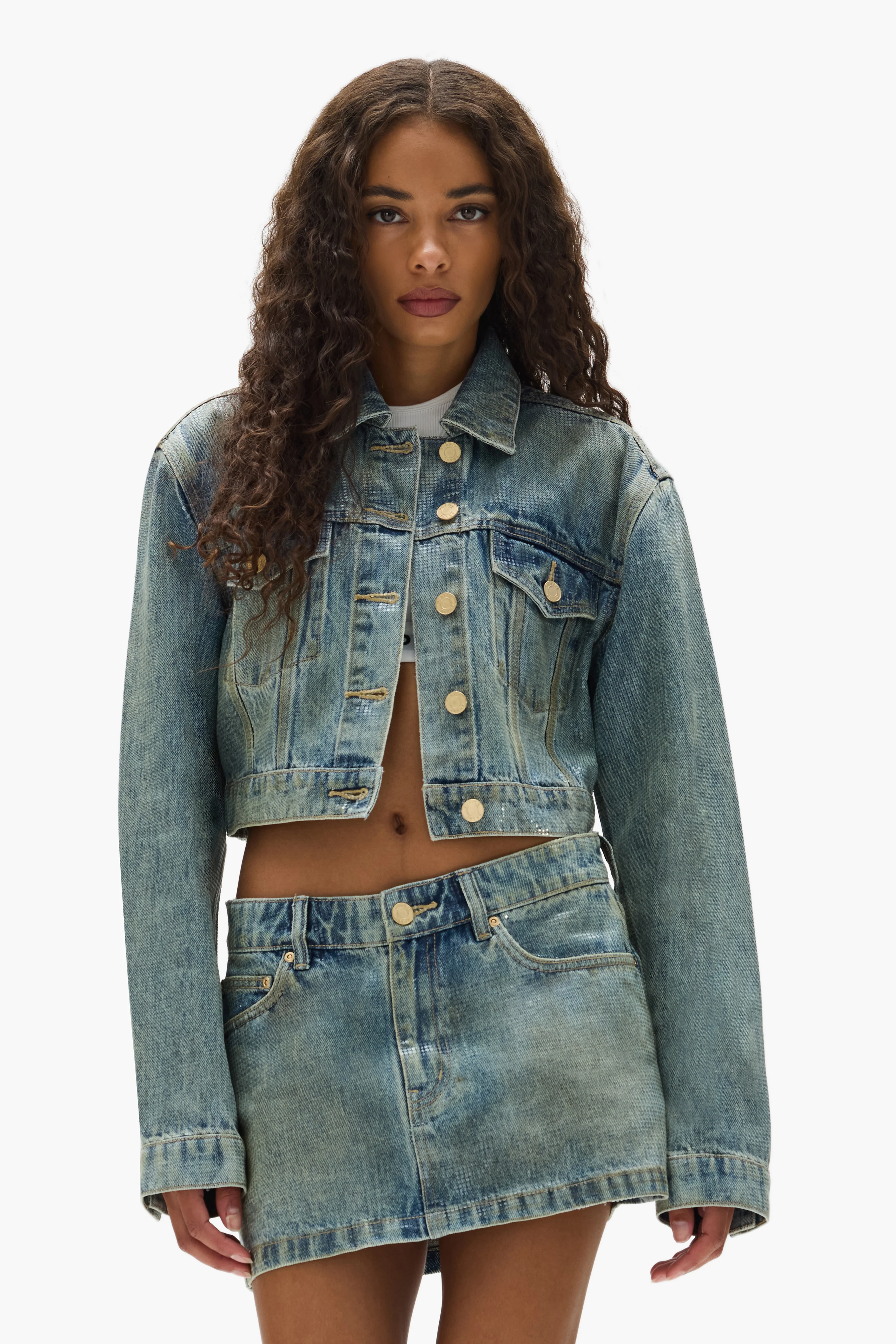 Tiled Overlay Cropped Jacket - Image 5